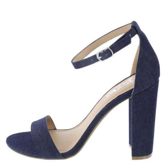 Womens Sandals Brash Houston Blue Denim 8.5 Fabric Block Heel Open Toe Ankle - Picture 2 of 5